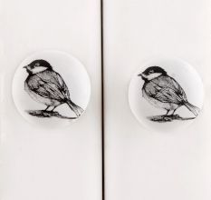 Sparrow Black Bird Flat Ceramic Cabinet Knob